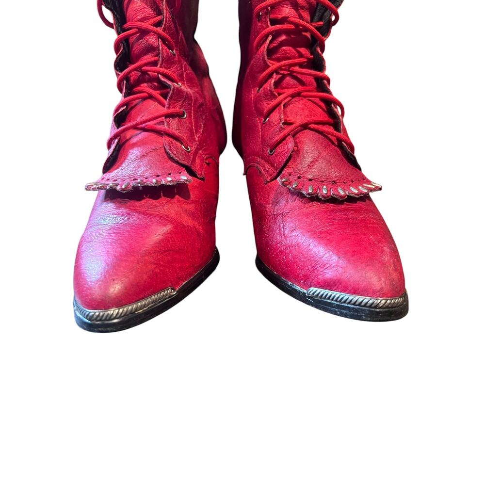 Vintage Witchy Red Leather Lace-Up Kiltie Roper Boots – Western Cowgirl Style 8 - Picture 5 of 12